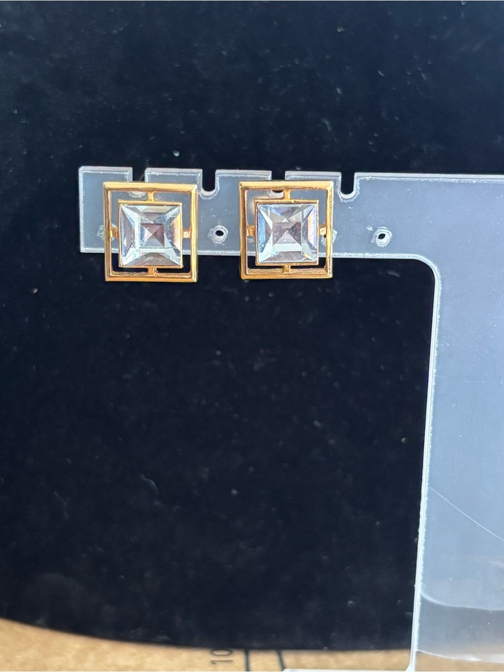 Vintage Avon Geometric Square Princess Cut Crystal Gold-Tone Stud Earrings